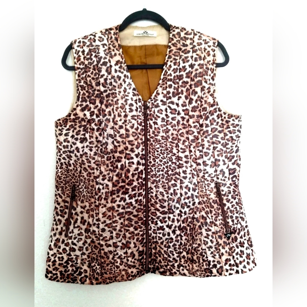 Walter Genuin Golf Animal Print Quilted Sleeveless Full Zip Vest Womens Size 10